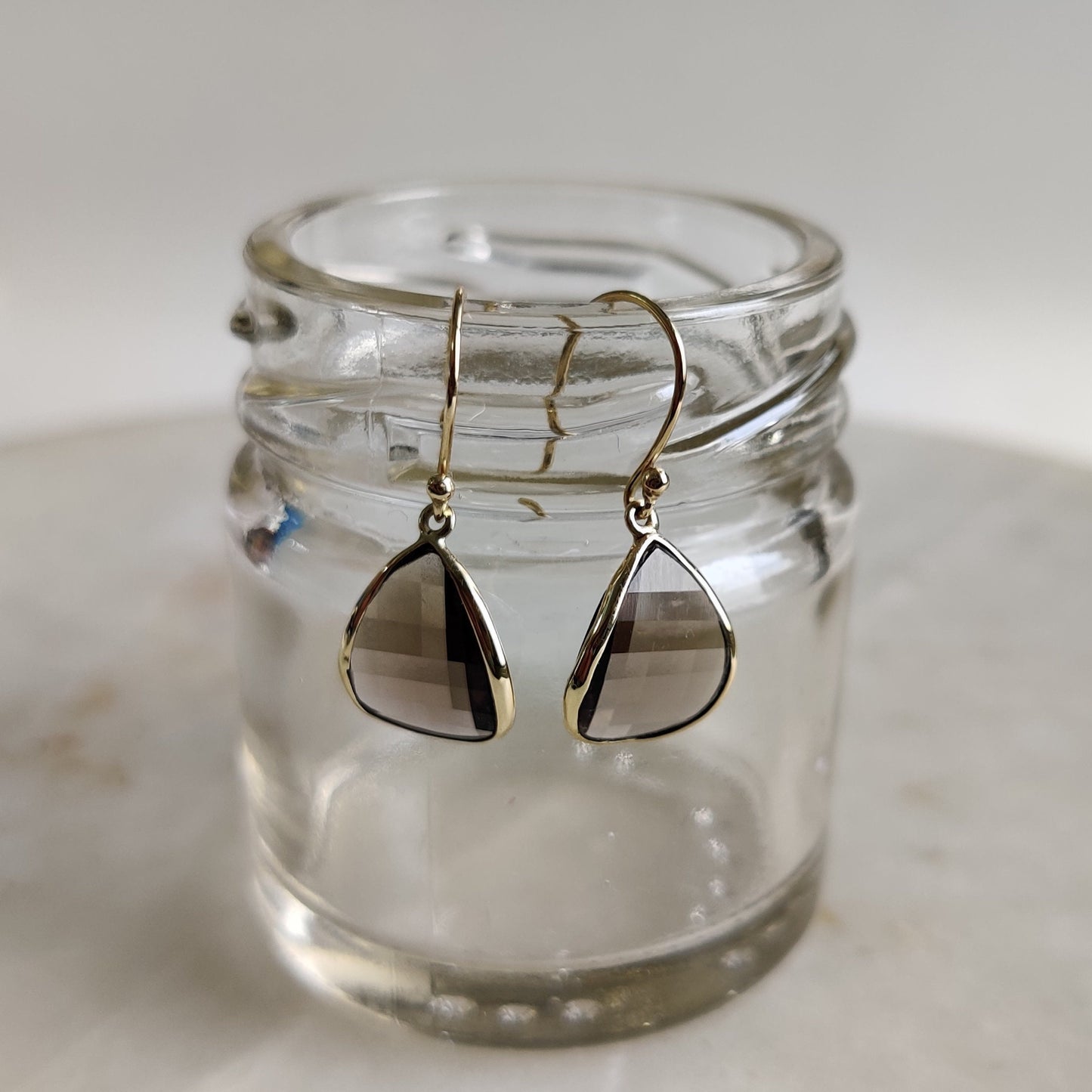 14K Gold Smoky Quartz Earrings, Natural Smoky Quartz Earrings, 14K Solid Yellow Gold Earrings, June Birthstone, Drop Earring, Christmas Gift