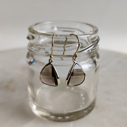 14K Gold Smoky Quartz Earrings, Natural Smoky Quartz Earrings, 14K Solid Yellow Gold Earrings, June Birthstone, Drop Earring, Christmas Gift