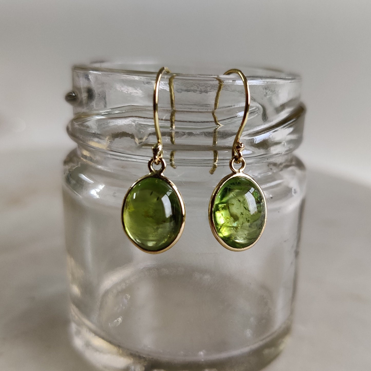 14K Gold Peridot Earrings, Natural Peridot Bezel Earrings, 14K Solid Yellow Gold Earrings, August Birthstone, Drop Earrings, Christmas Gift