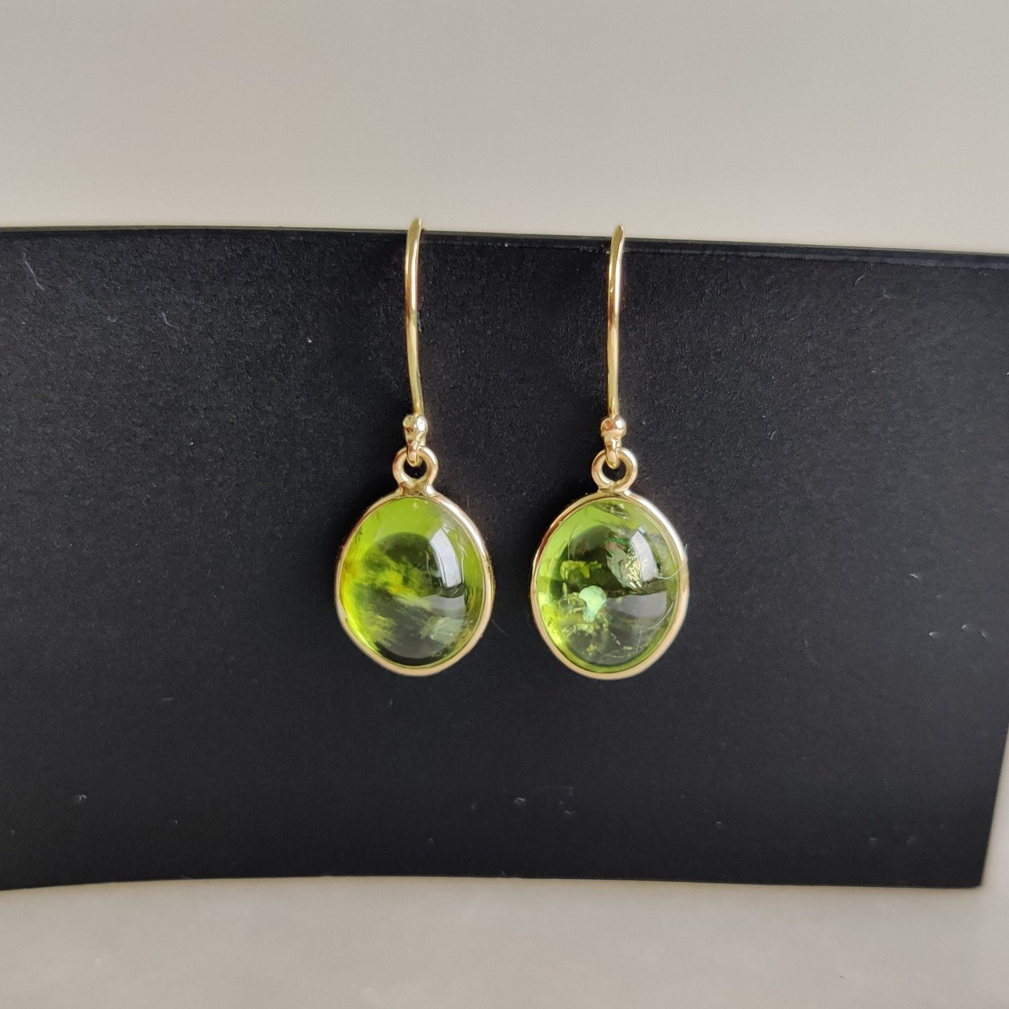 14K Gold Peridot Earrings, Natural Peridot Bezel Earrings, 14K Solid Yellow Gold Earrings, August Birthstone, Drop Earrings, Christmas Gift