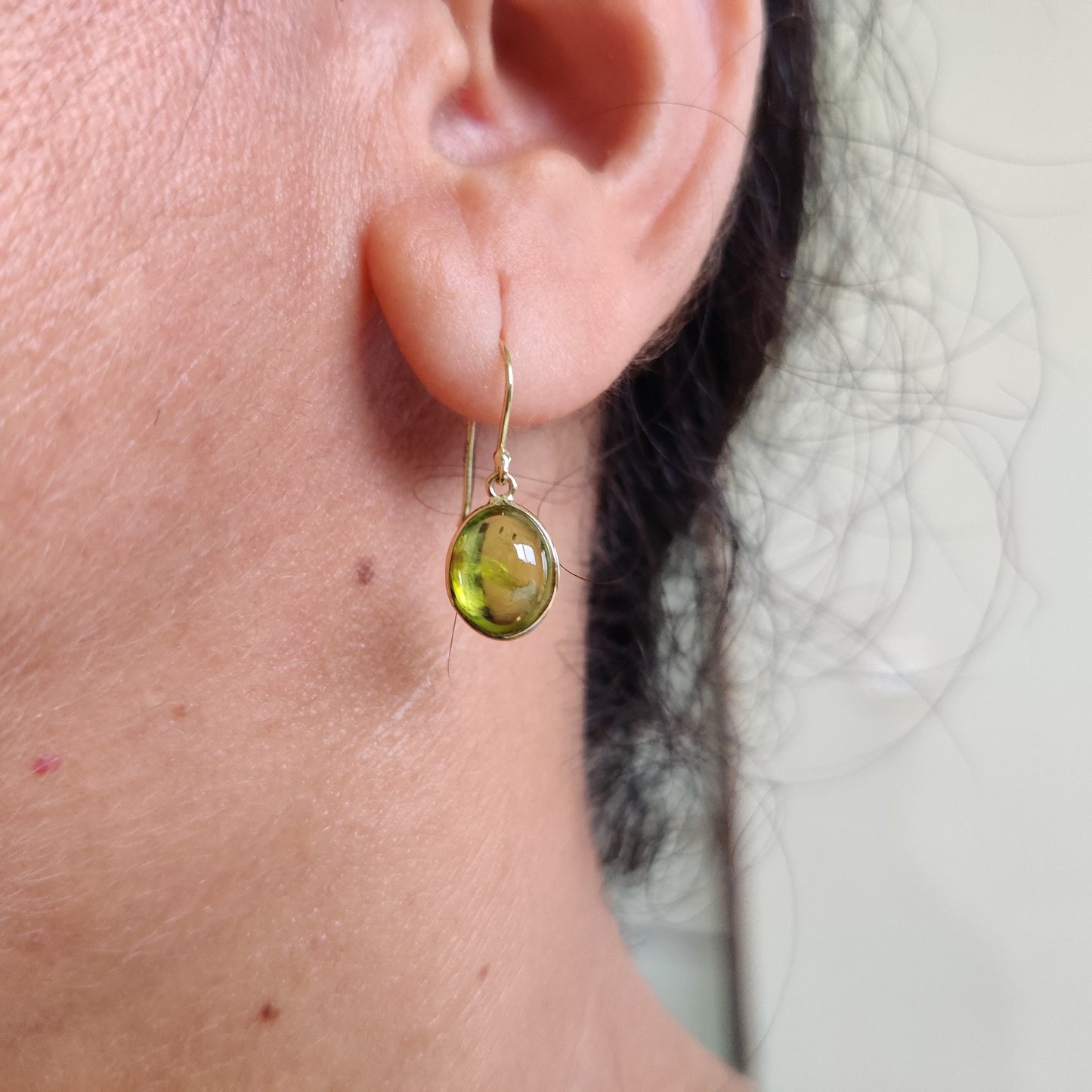 14K Gold Peridot Earrings, Natural Peridot Bezel Earrings, 14K Solid Yellow Gold Earrings, August Birthstone, Drop Earrings, Christmas Gift