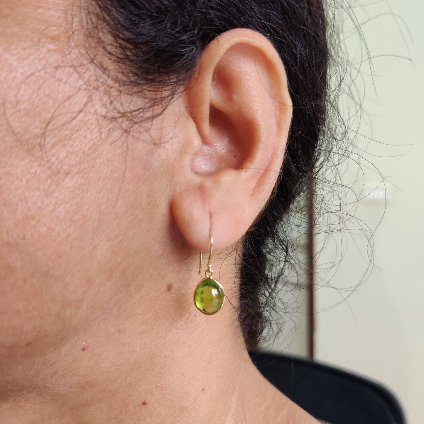 14K Gold Peridot Earrings, Natural Peridot Bezel Earrings, 14K Solid Yellow Gold Earrings, August Birthstone, Drop Earrings, Christmas Gift