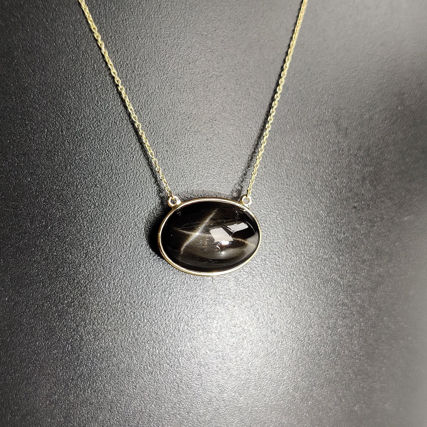 Natural Black Star Diopside Pendant, 14K Solid Gold Black Star Pendant, Yellow Gold Pendant Necklace, March Birthstone, Christmas Gift