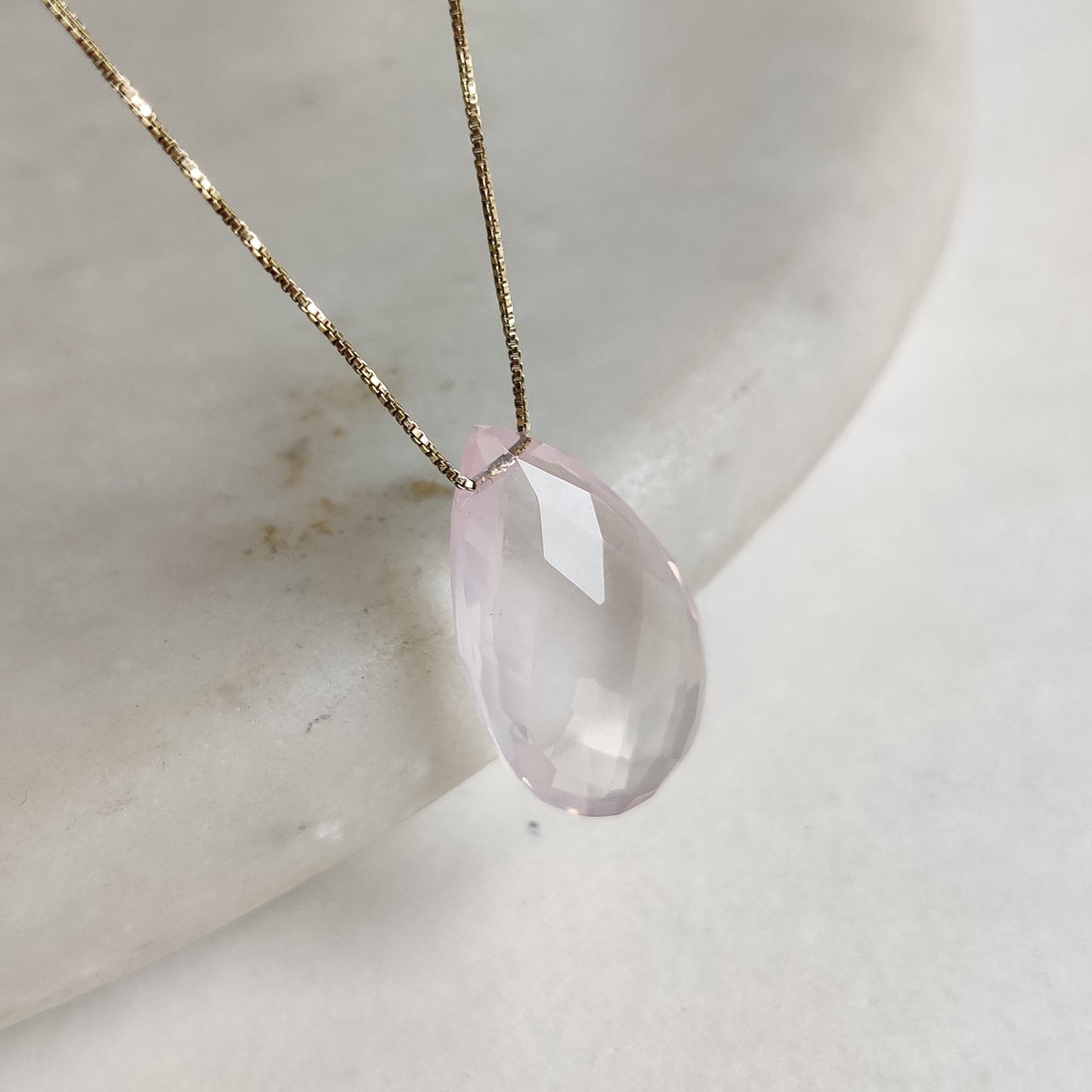 Natural Rose Quartz Pendant Necklace, 14K Solid Gold Rose Quartz Pendant, Solid Gold Pendant Necklace, January Birthstone, Christmas Gift