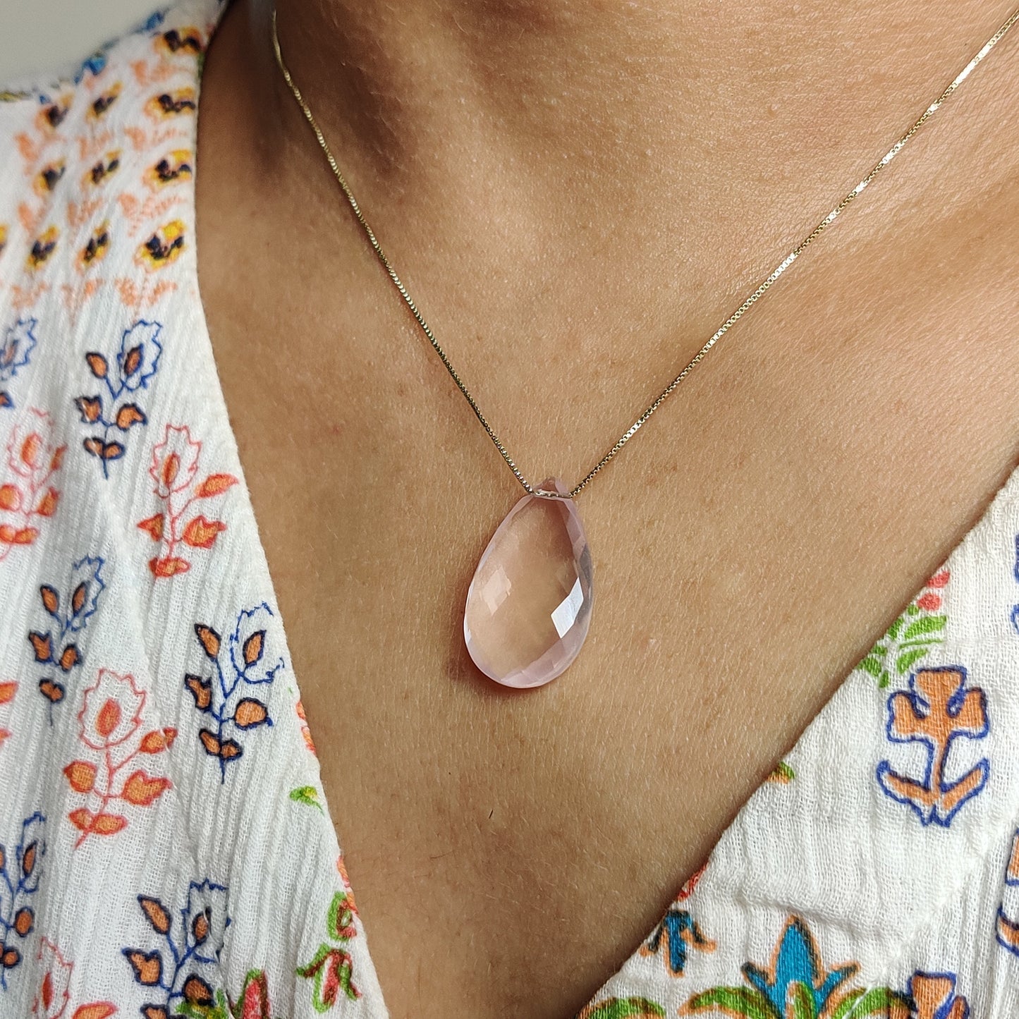 Natural Rose Quartz Pendant Necklace, 14K Solid Gold Rose Quartz Pendant, Solid Gold Pendant Necklace, January Birthstone, Christmas Gift