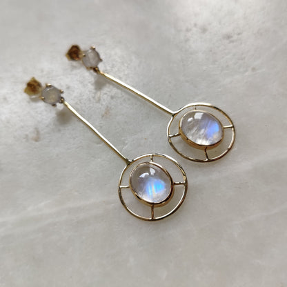 14K Gold Natural Rainbow Moonstone Earrings, 14K Solid Yellow Gold Earring, June Birthstone Earrings, Drop Earrings, Blue Moonstone Jewelry