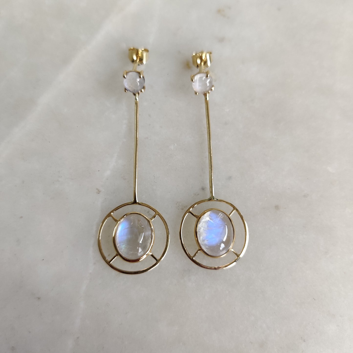 14K Gold Natural Rainbow Moonstone Earrings, 14K Solid Yellow Gold Earring, June Birthstone Earrings, Drop Earrings, Blue Moonstone Jewelry