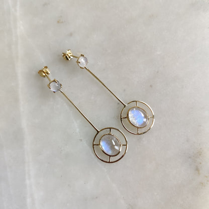 14K Gold Natural Rainbow Moonstone Earrings, 14K Solid Yellow Gold Earring, June Birthstone Earrings, Drop Earrings, Blue Moonstone Jewelry