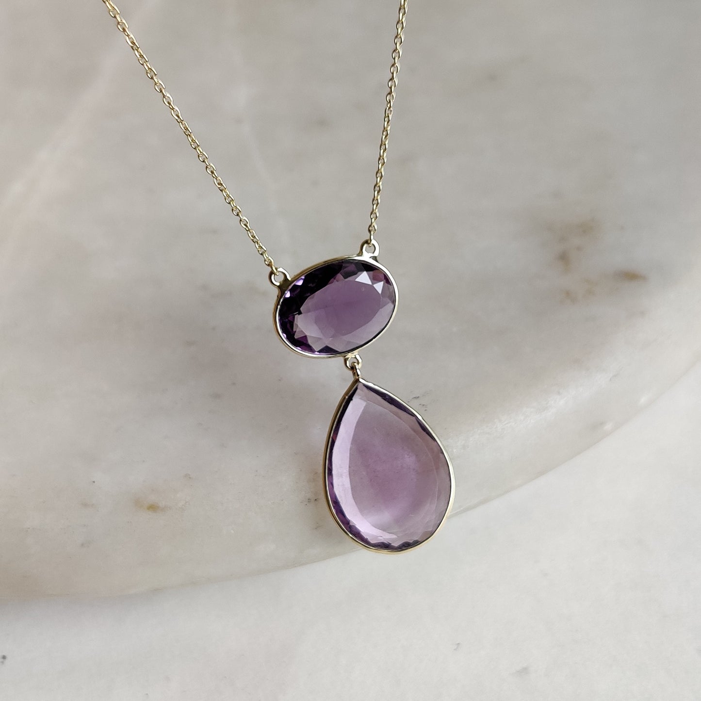 Natural Purple Amethyst Pendant Necklace, 14K Solid Yellow Gold Amethyst Necklace, February Birthstone Necklace, Christmas Present