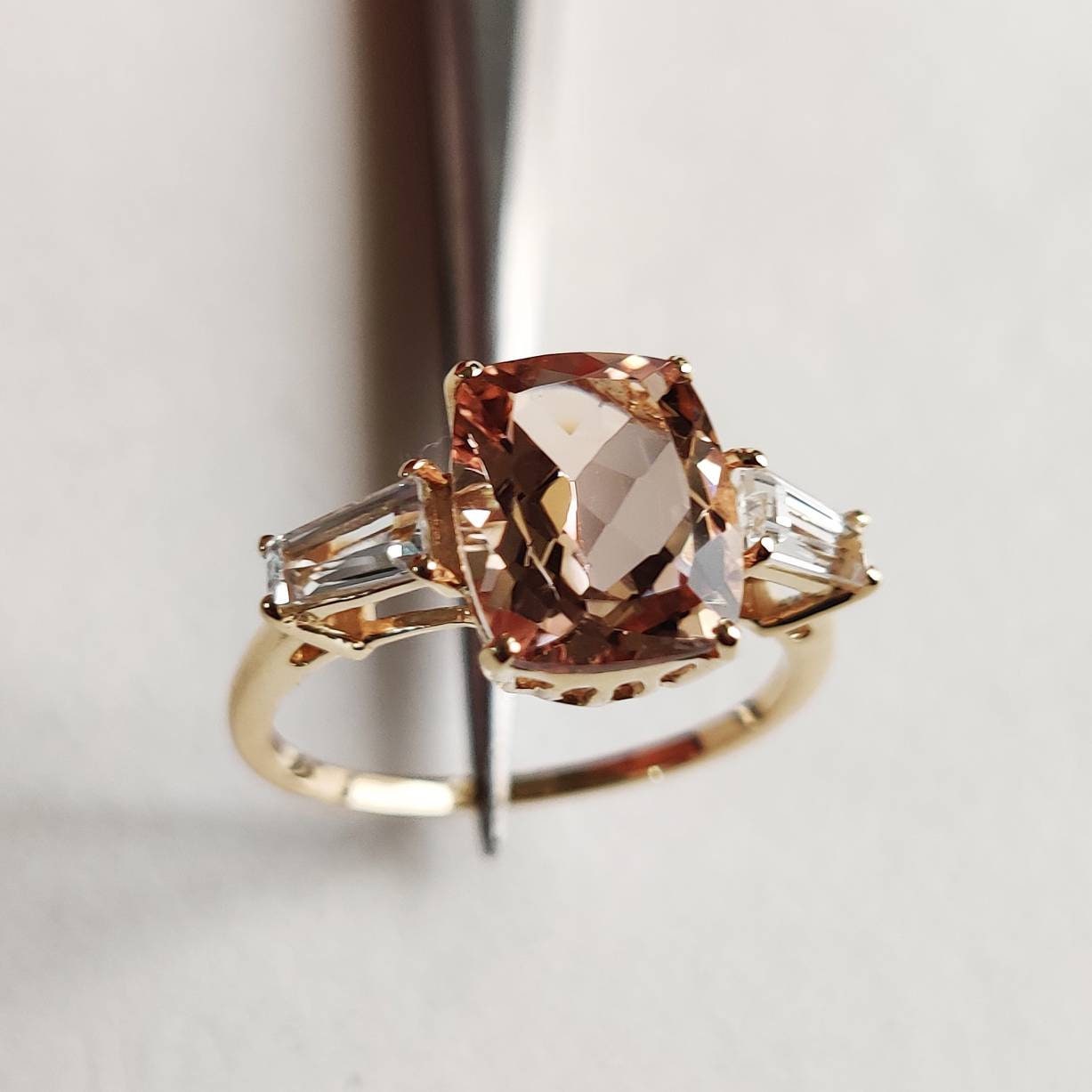 Natural Morganite & Topaz Ring, 14K Solid Yellow Gold Ring, November Birthstone Ring, Multi Stone Ring, Morganite Jewelry, Christmas Gift