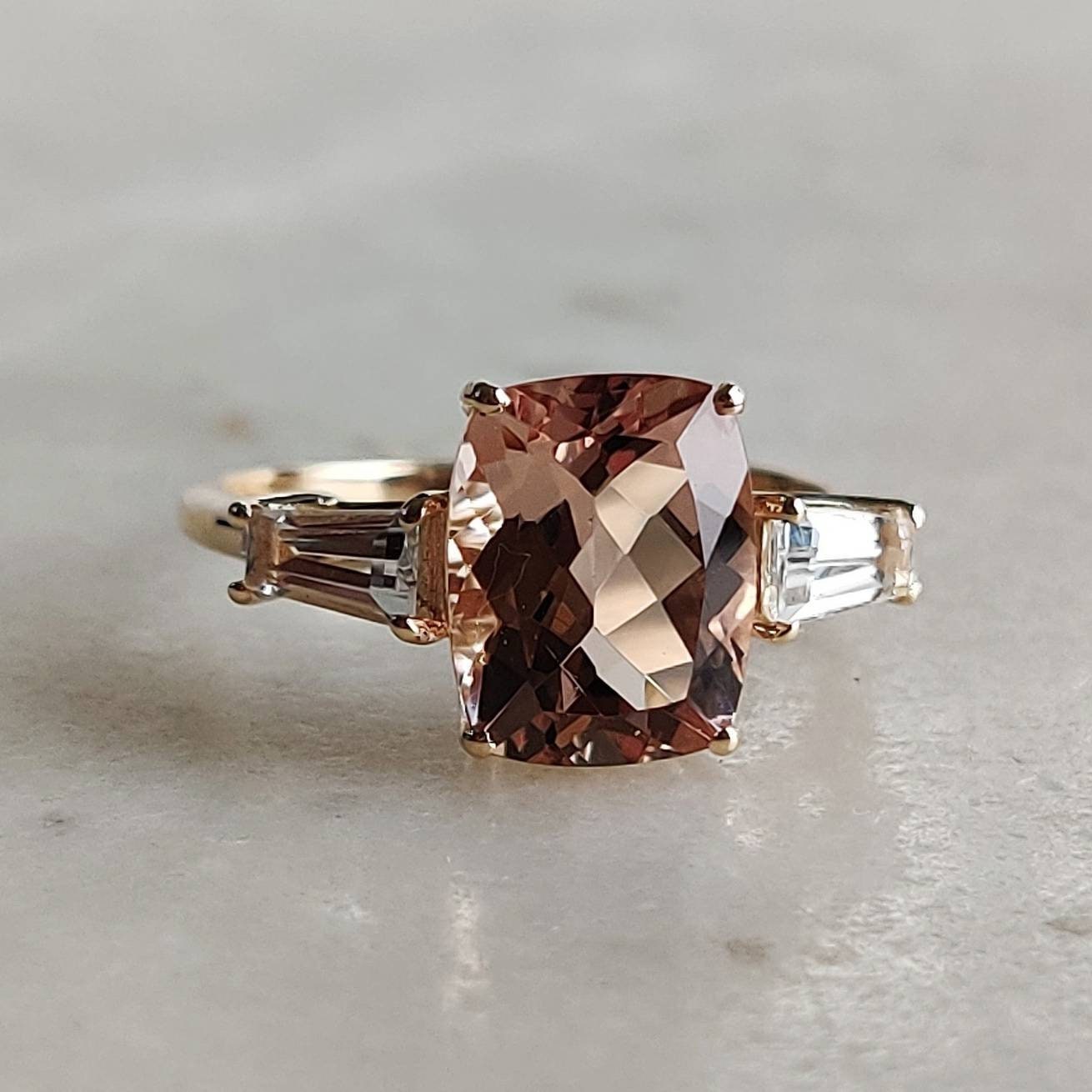 Natural Morganite & Topaz Ring, 14K Solid Yellow Gold Ring, November Birthstone Ring, Multi Stone Ring, Morganite Jewelry, Christmas Gift