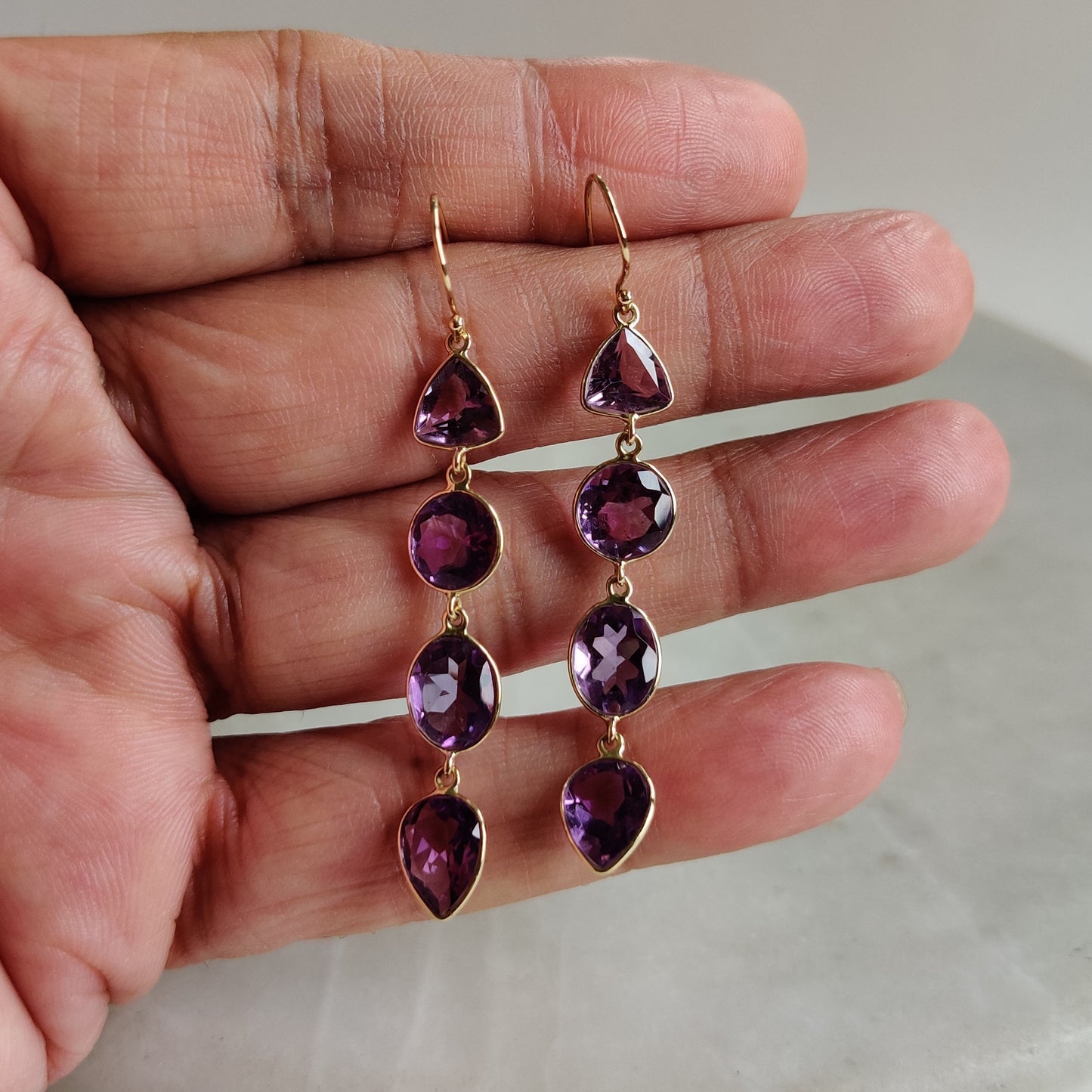 14K Gold Natural Purple Amethyst Drop Earring, 14K Solid Yellow Gold Earring, February Birthstone, Christmas Gift, Purple Amethyst Jewelry