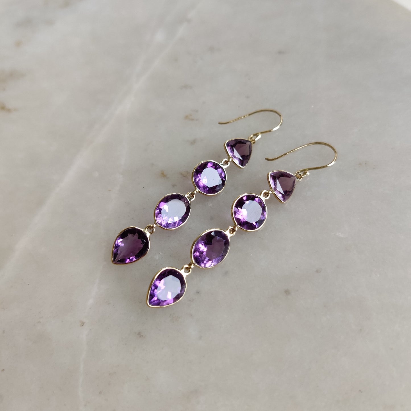 14K Gold Natural Purple Amethyst Drop Earring, 14K Solid Yellow Gold Earring, February Birthstone, Christmas Gift, Purple Amethyst Jewelry