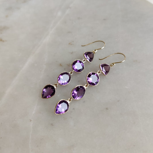 14K Gold Natural Purple Amethyst Drop Earring, 14K Solid Yellow Gold Earring, February Birthstone, Christmas Gift, Purple Amethyst Jewelry