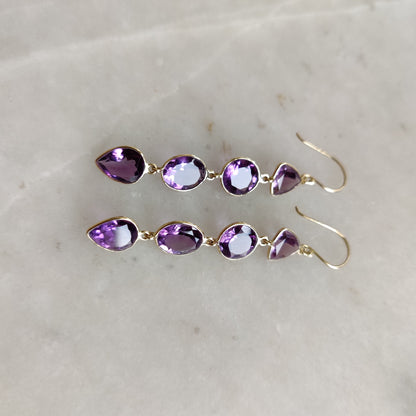 14K Gold Natural Purple Amethyst Drop Earring, 14K Solid Yellow Gold Earring, February Birthstone, Christmas Gift, Purple Amethyst Jewelry