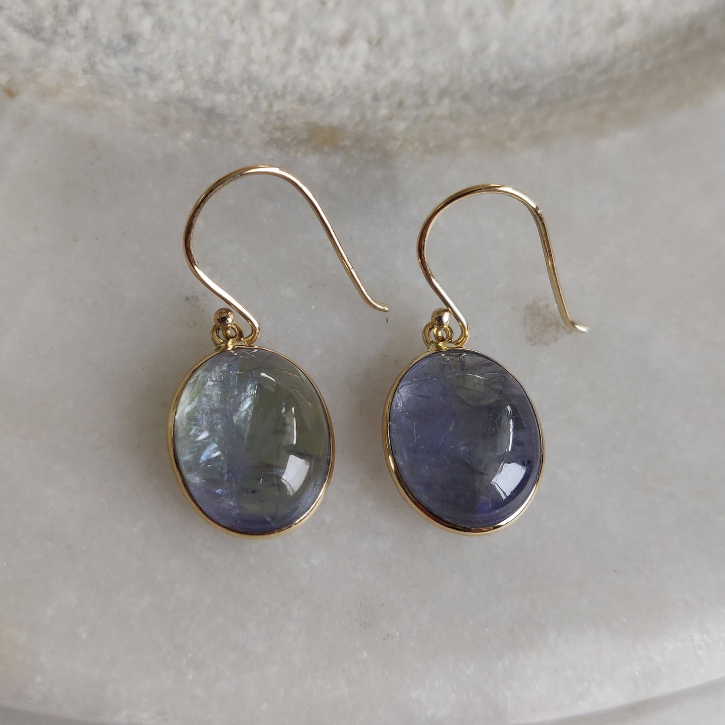 Natural Bi-Color Tanzanite Earrings, 14K Gold Tanzanite Earrings, 14K Solid Yellow Gold Earrings, Tanzanite Jewelry, December Birthstone