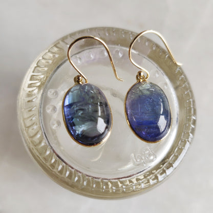 Natural Bi-Color Tanzanite Earrings, 14K Gold Tanzanite Earrings, 14K Solid Yellow Gold Earrings, Tanzanite Jewelry, December Birthstone