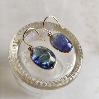 Natural Bi-Color Tanzanite Earrings, 14K Gold Tanzanite Earrings, 14K Solid Yellow Gold Earrings, Tanzanite Jewelry, December Birthstone