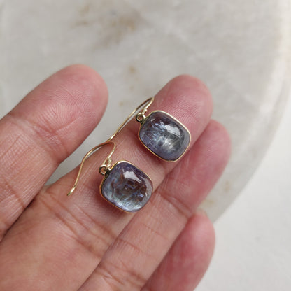 Natural Bi-Color Tanzanite Earrings, 14K Gold Tanzanite Earrings, 14K Solid Yellow Gold Earrings, Tanzanite Jewelry, December Birthstone