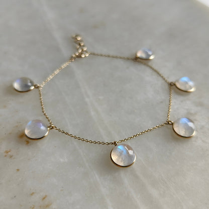 Natural Rainbow Moonstone Bracelet, 14K Yellow Gold Moonstone Bracelet, Chain Bracelet, Dainty Gemstone Bracelet, June Birthstone