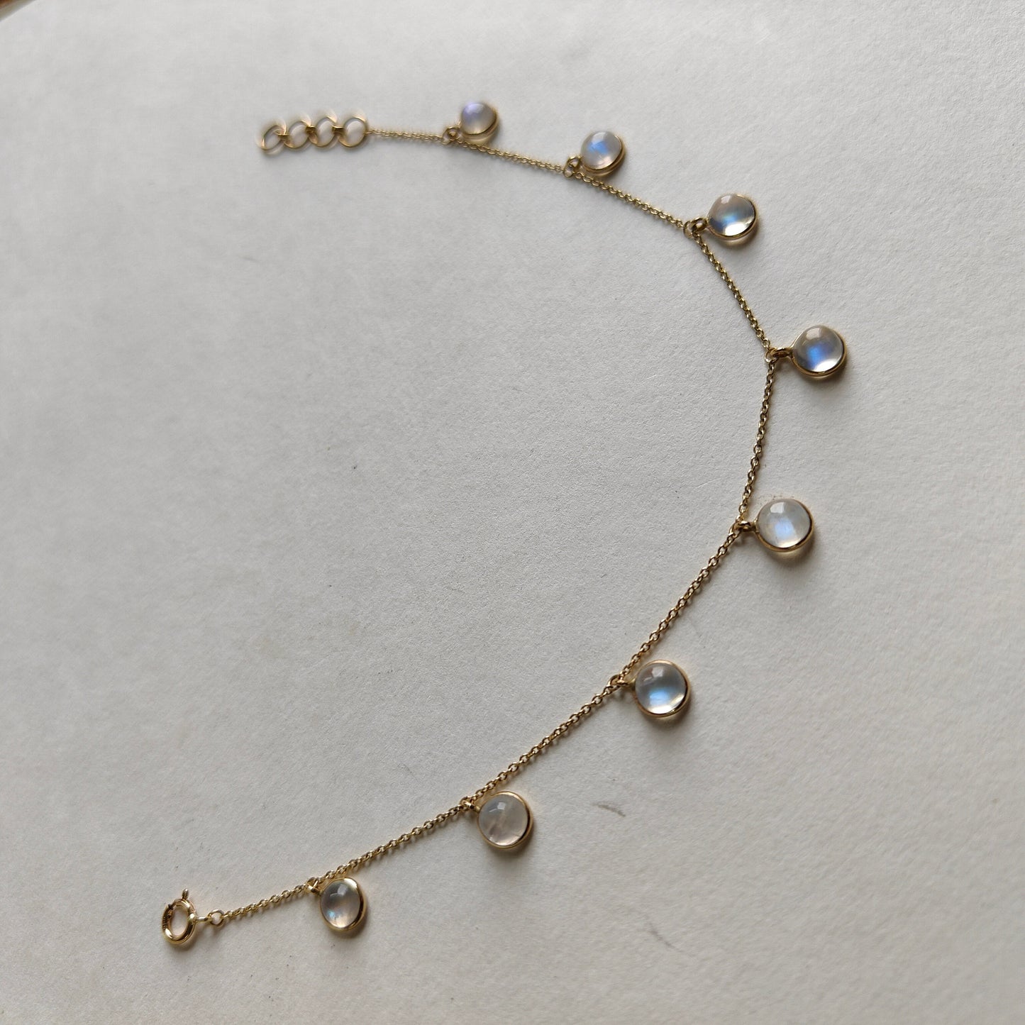 Natural Rainbow Moonstone Bracelet, 14K Yellow Gold Moonstone Bracelet, Chain Bracelet, Dainty Gemstone Bracelet, June Birthstone