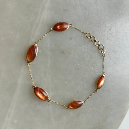 Natural Sunstone Bracelet, 14K Yellow Gold Sunstone Bracelet, Chain Bracelet, Dainty Bracelet, July Birthstone, Feldspar Crystal Bracelets