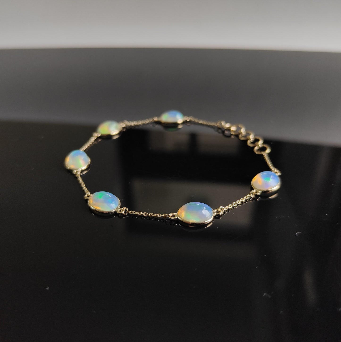 Natural Opal Bracelet, 14K Yellow Gold Ethiopian Opal Bracelet, Chain Bracelet, Dainty Bracelet, October Birthstone, Opal Jewelry