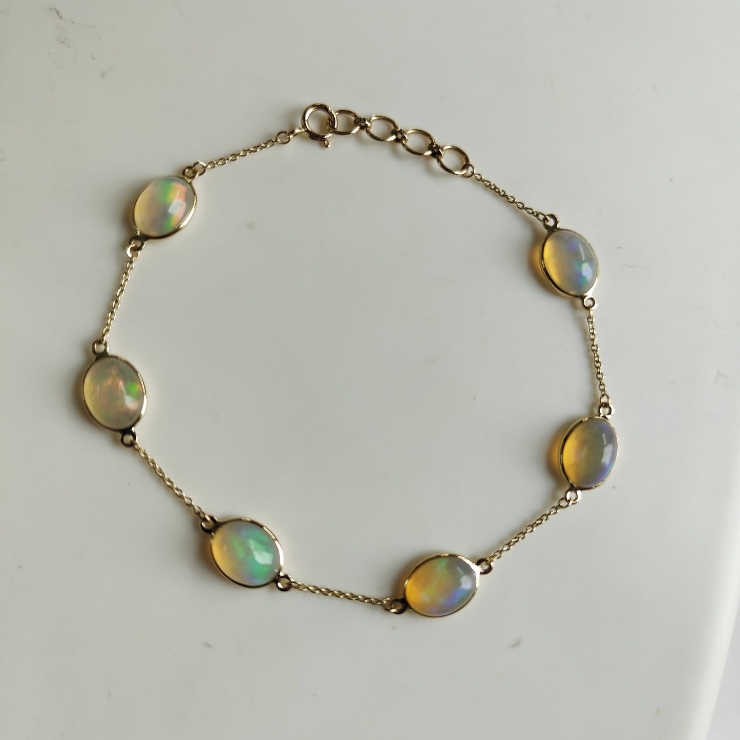 Natural Opal Bracelet, 14K Yellow Gold Ethiopian Opal Bracelet, Chain Bracelet, Dainty Bracelet, October Birthstone, Opal Jewelry