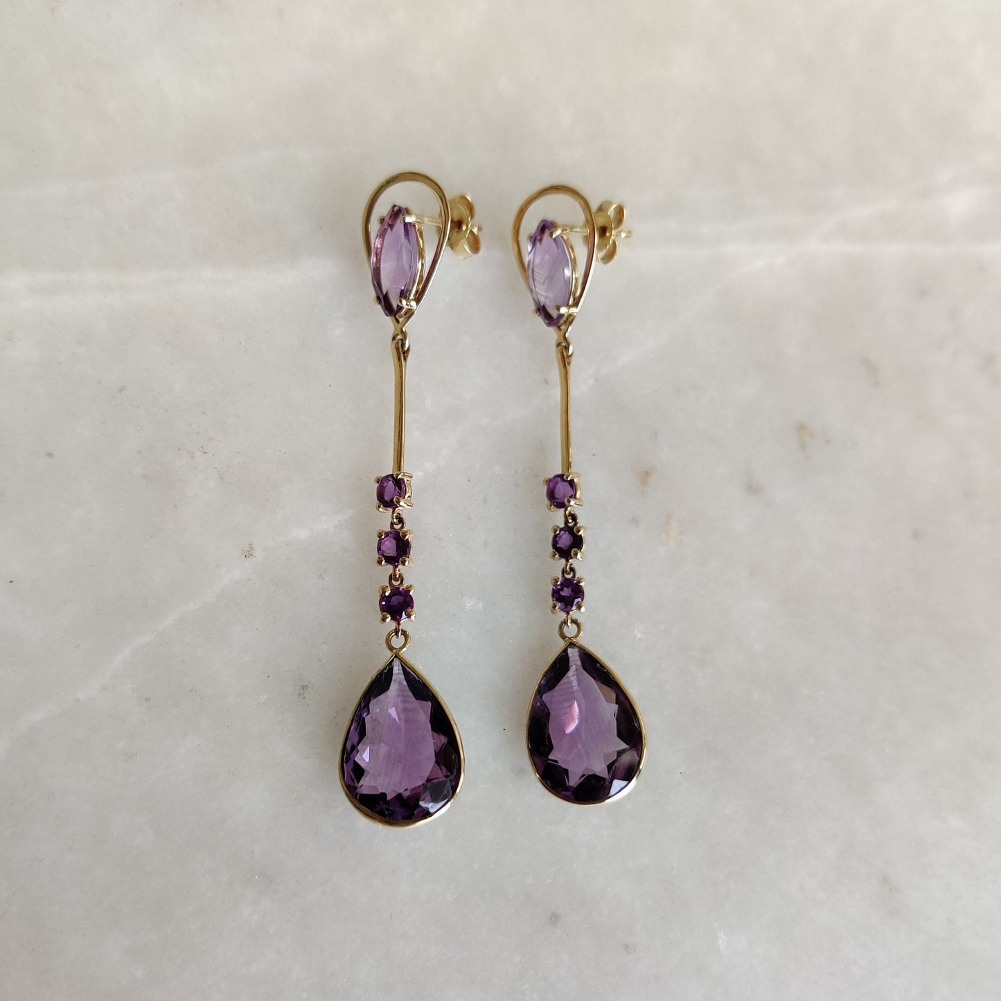 14K Gold Purple Amethyst Earrings, Natural Purple Amethyst Earring, 14K Solid Yellow Gold Earring, February Birthstone, Christmas Gift