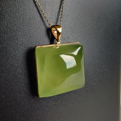 Natural Prehnite Pendant, 14K Solid Yellow Gold Prehnite Pendant, Gold Bezel Pendant, May June Birthstone, Birthday Gift, Prehnite Jewelry