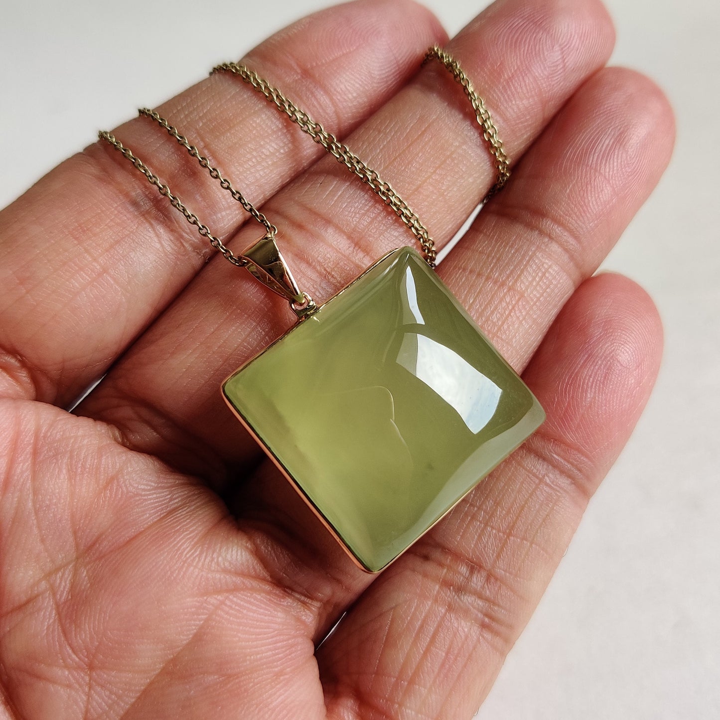 Natural Prehnite Pendant, 14K Solid Yellow Gold Prehnite Pendant, Gold Bezel Pendant, May June Birthstone, Birthday Gift, Prehnite Jewelry