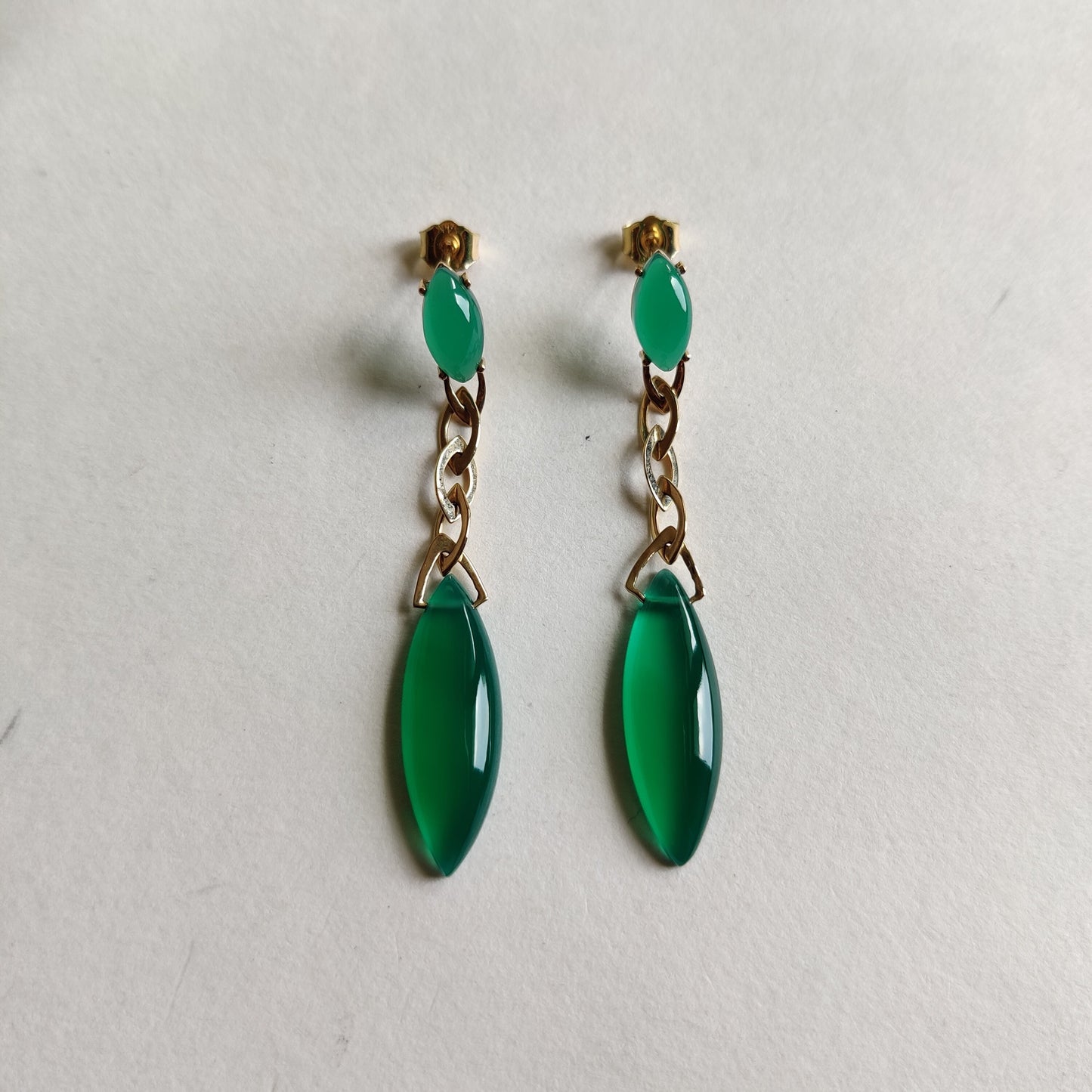 Natural Green Onyx Earrings, 14K Solid Yellow Gold Onyx Earrings, May Birthstone Earrings, Onyx Danglers, Christmas Present