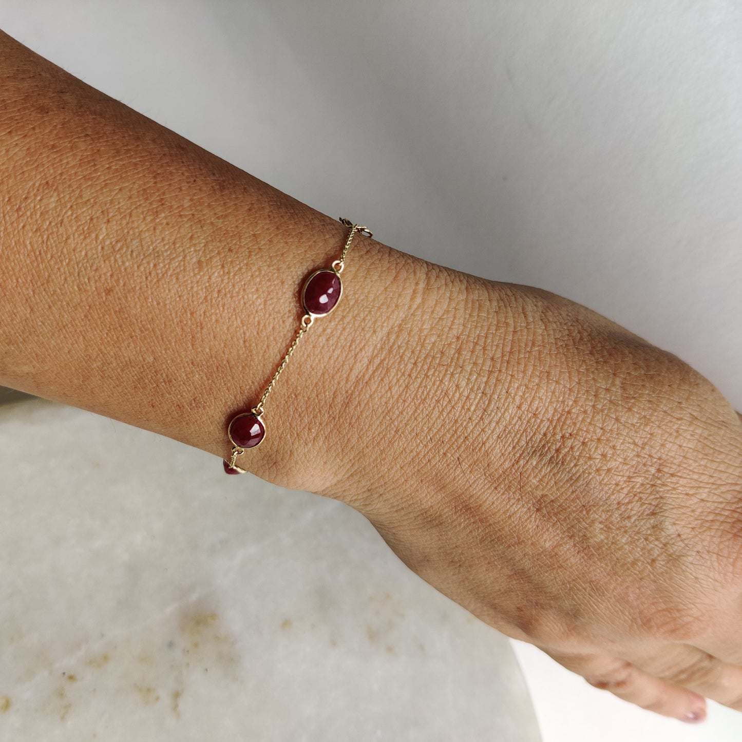 Natural Ruby Bracelet, 14K Yellow Gold Ruby Bracelet, Gold Chain Bracelet, Ruby Bracelet, July Birthstone, Ruby Jewelry, Christmas Gift