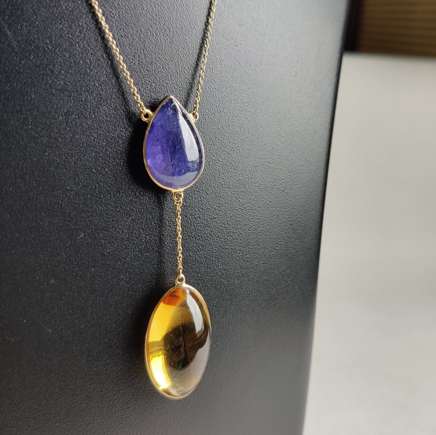 Natural Tanzanite Ctrine Necklace, 14K Yellow Gold Tanzanite Citrine Necklace, Citrine Tanzanite Necklace, November December Birthstone