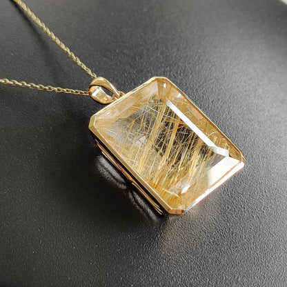 Natural Golden Rutile Pendant, 14K Solid Gold Rutile Pendant, Solid Gold Pendant Necklace, April Birthstone, Christmas Gift, Bezel Pendant