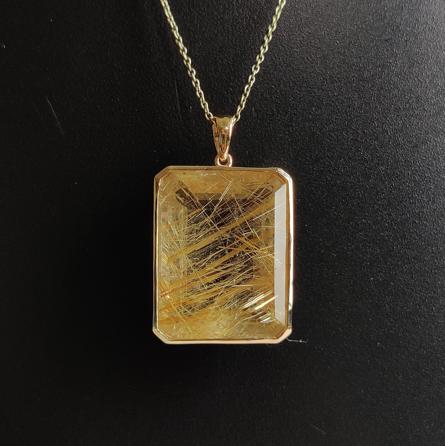 Natural Golden Rutile Pendant, 14K Solid Gold Rutile Pendant, Solid Gold Pendant Necklace, April Birthstone, Christmas Gift, Bezel Pendant