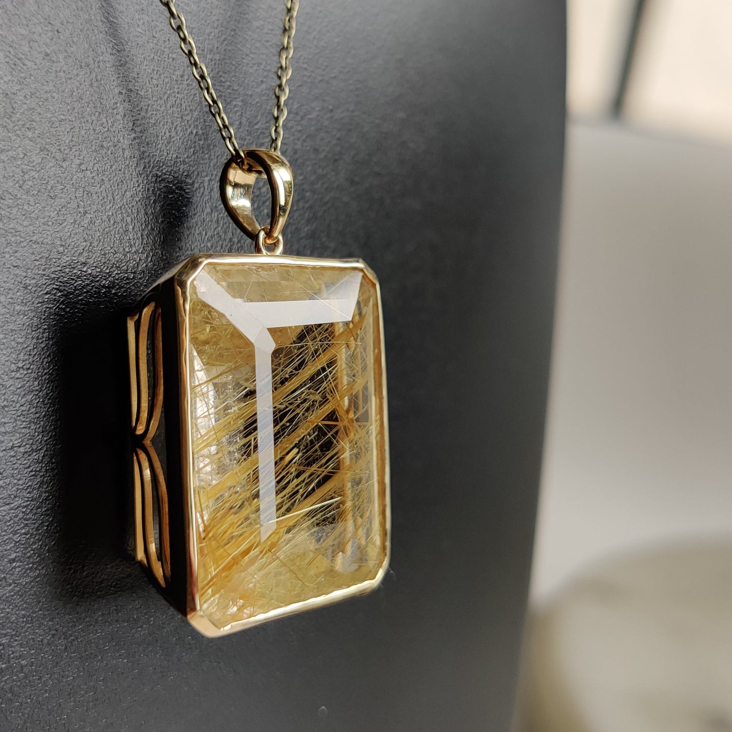 Natural Golden Rutile Pendant, 14K Solid Gold Rutile Pendant, Solid Gold Pendant Necklace, April Birthstone, Christmas Gift, Bezel Pendant