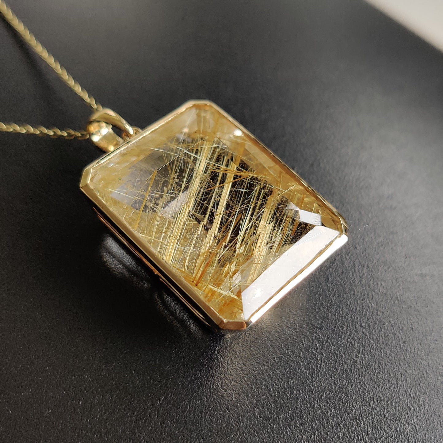 Natural Golden Rutile Pendant, 14K Solid Gold Rutile Pendant, Solid Gold Pendant Necklace, April Birthstone, Christmas Gift, Bezel Pendant