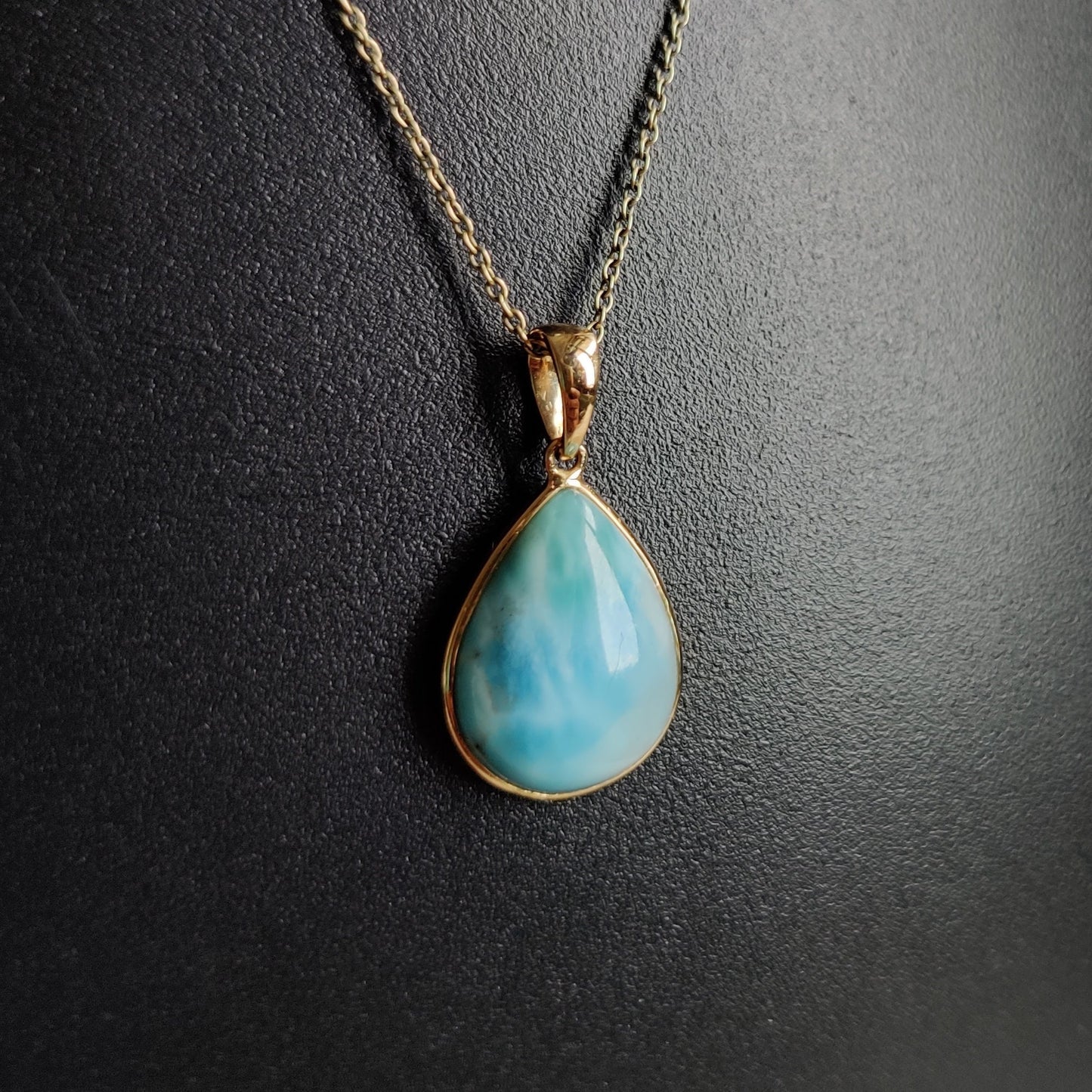 Natural Larimar Pendant, 14K Solid Gold Larimar Pendant, Solid Gold Pendant Necklace, March Birthstone, Christmas Gift, Bezel Pendant