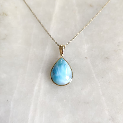 Natural Larimar Pendant, 14K Solid Gold Larimar Pendant, Solid Gold Pendant Necklace, March Birthstone, Christmas Gift, Bezel Pendant