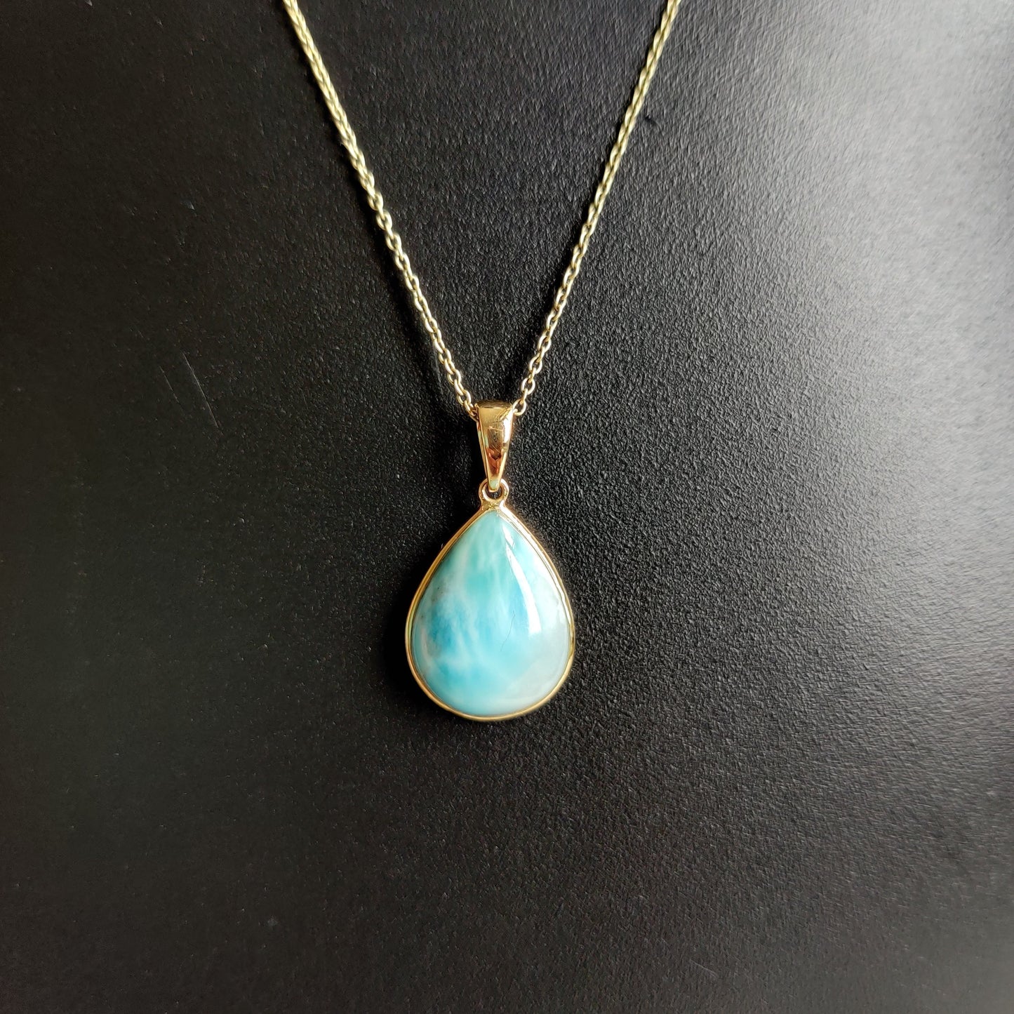 Natural Larimar Pendant, 14K Solid Gold Larimar Pendant, Solid Gold Pendant Necklace, March Birthstone, Christmas Gift, Bezel Pendant