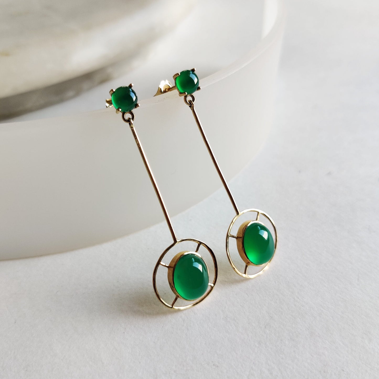 Natural Green Onyx Earrings, 14K Solid Yellow Gold Earrings, May Birthstone Earrings, Onyx Drop Earrings, Christmas Gift, Onyx Jewelry