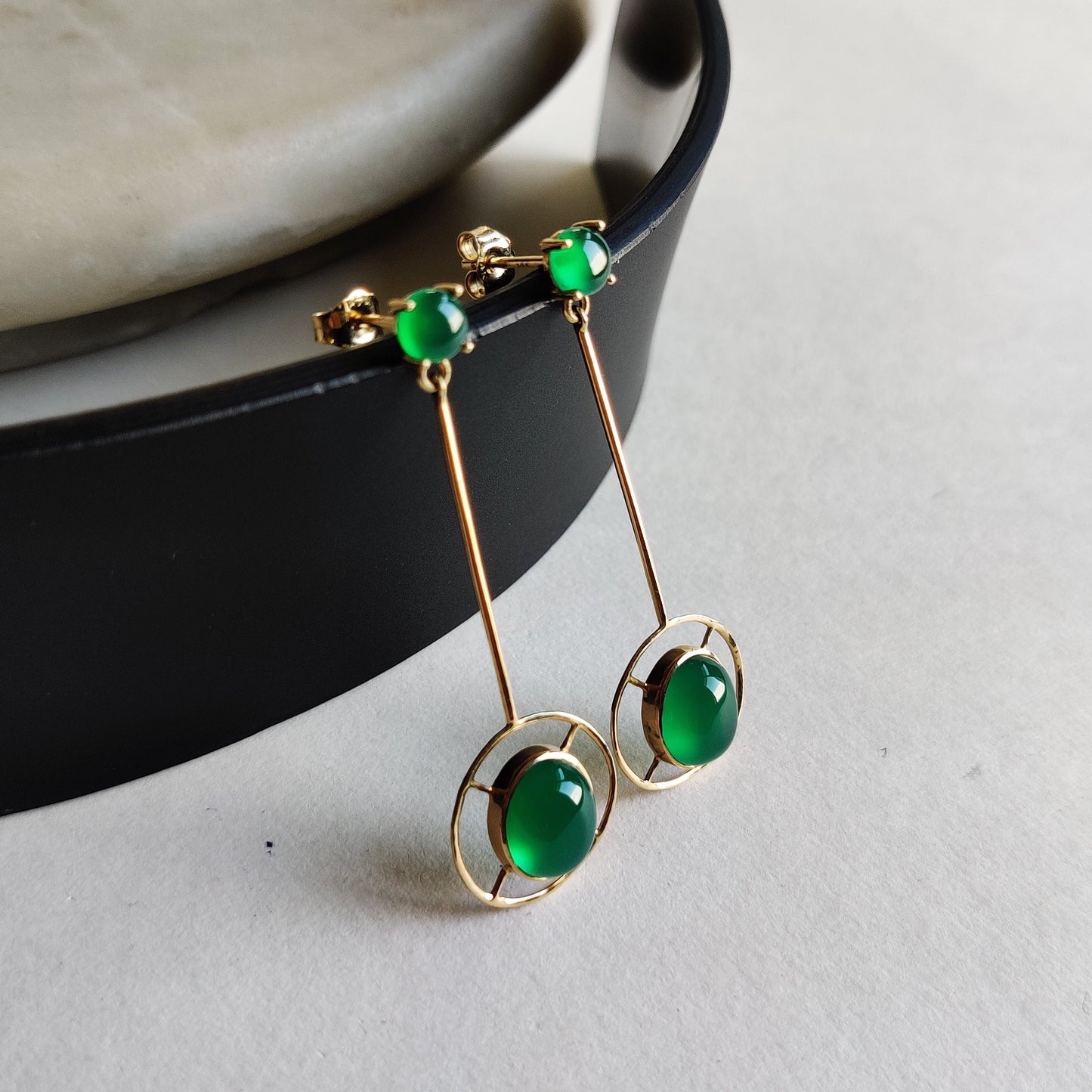 Natural Green Onyx Earrings, 14K Solid Yellow Gold Earrings, May Birthstone Earrings, Onyx Drop Earrings, Christmas Gift, Onyx Jewelry