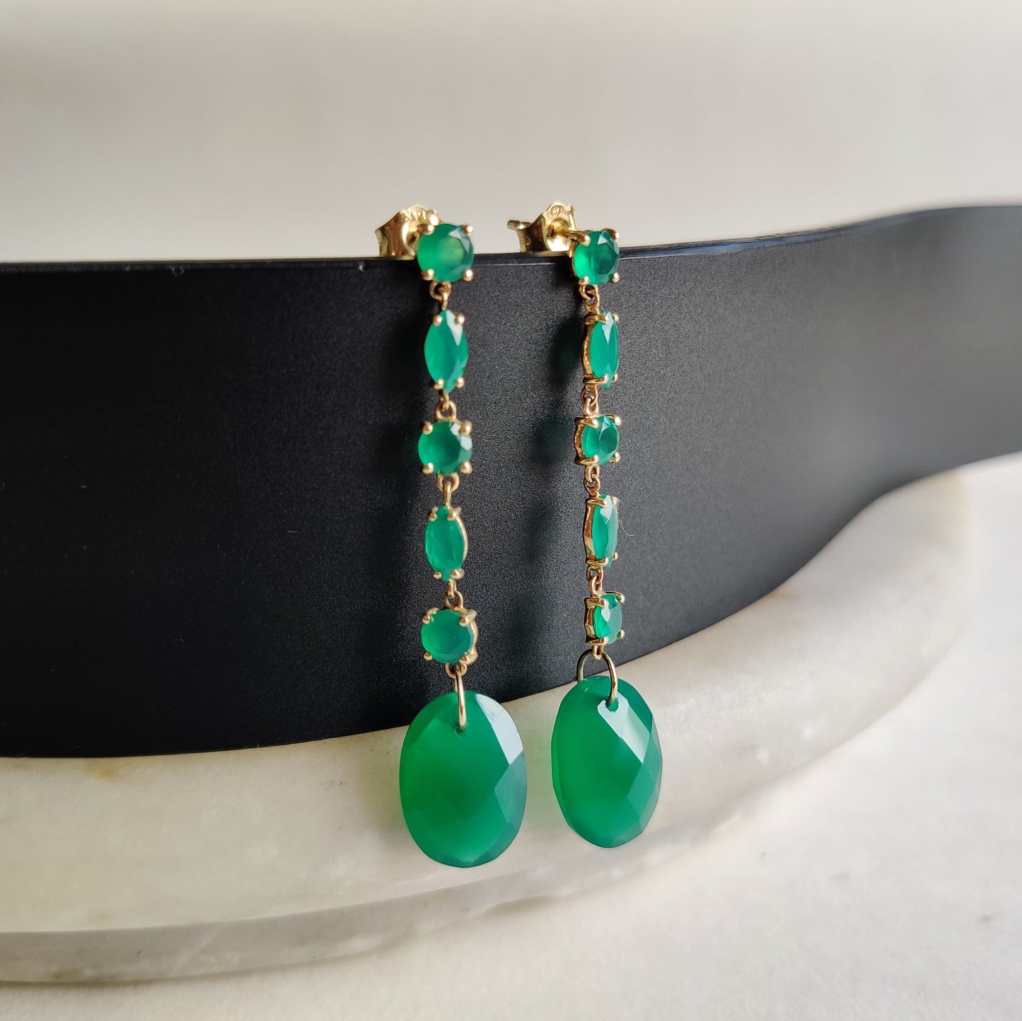 14K Gold Green Onyx Earrings, Natural Green Onyx Stud Earrings, 14K Solid Yellow Gold Earring, May Birthstone, Christmas Gift, Onyx Jewelry