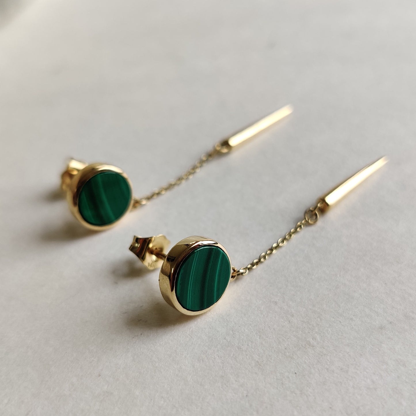 Natural Malachite Studs, 14K Solid Yellow Gold Malachite Earring, May Birthstone Earring, Anniversary Gift, Malachite Jewelry