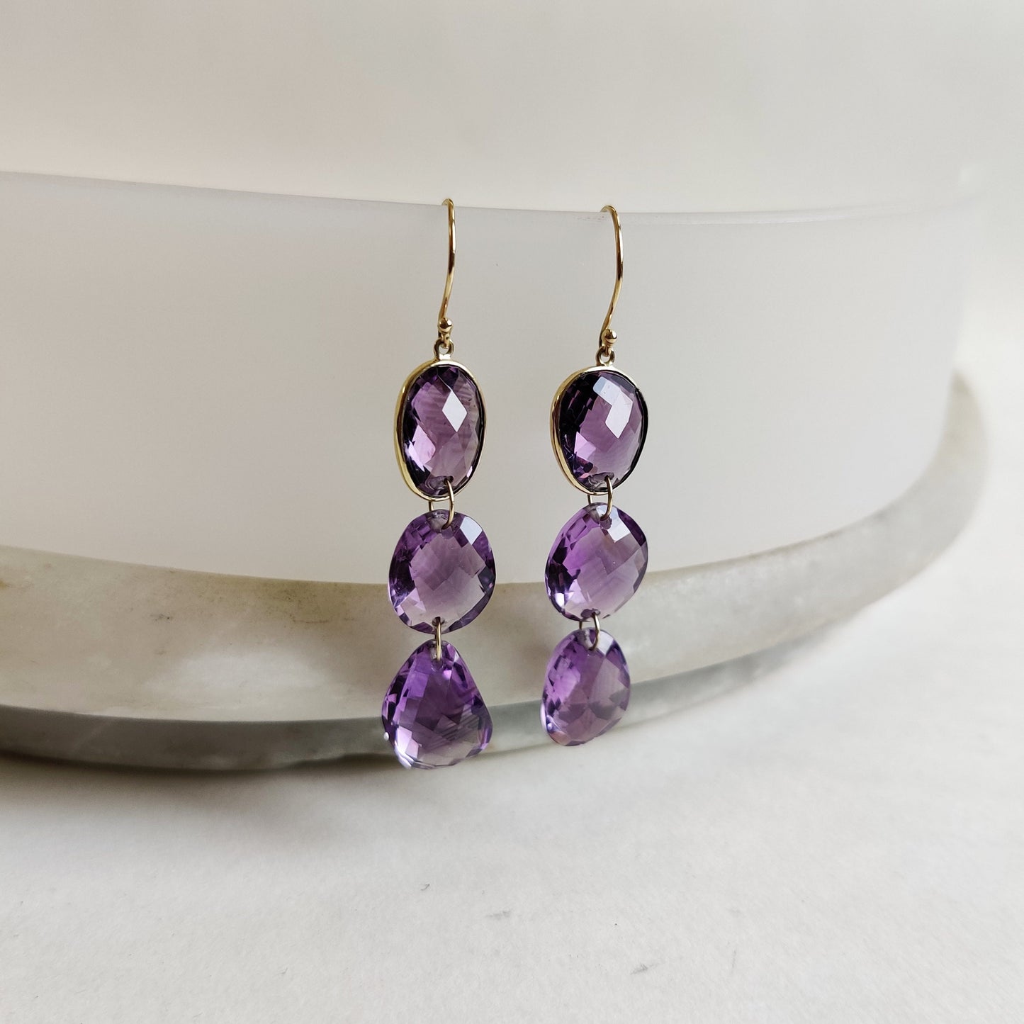 Natural Purple Amethyst Earrings, 14K Solid Yellow Gold Earrings, February Birthstone Earrings, Christmas Present