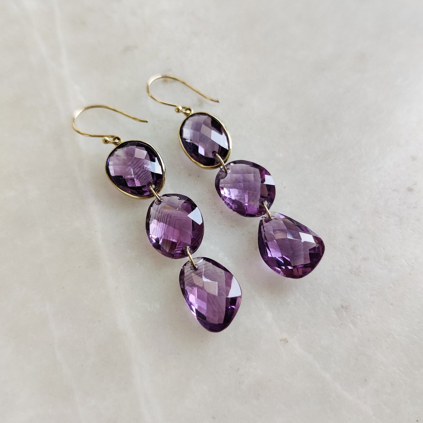 Natural Purple Amethyst Earrings, 14K Solid Yellow Gold Earrings, February Birthstone Earrings, Christmas Present