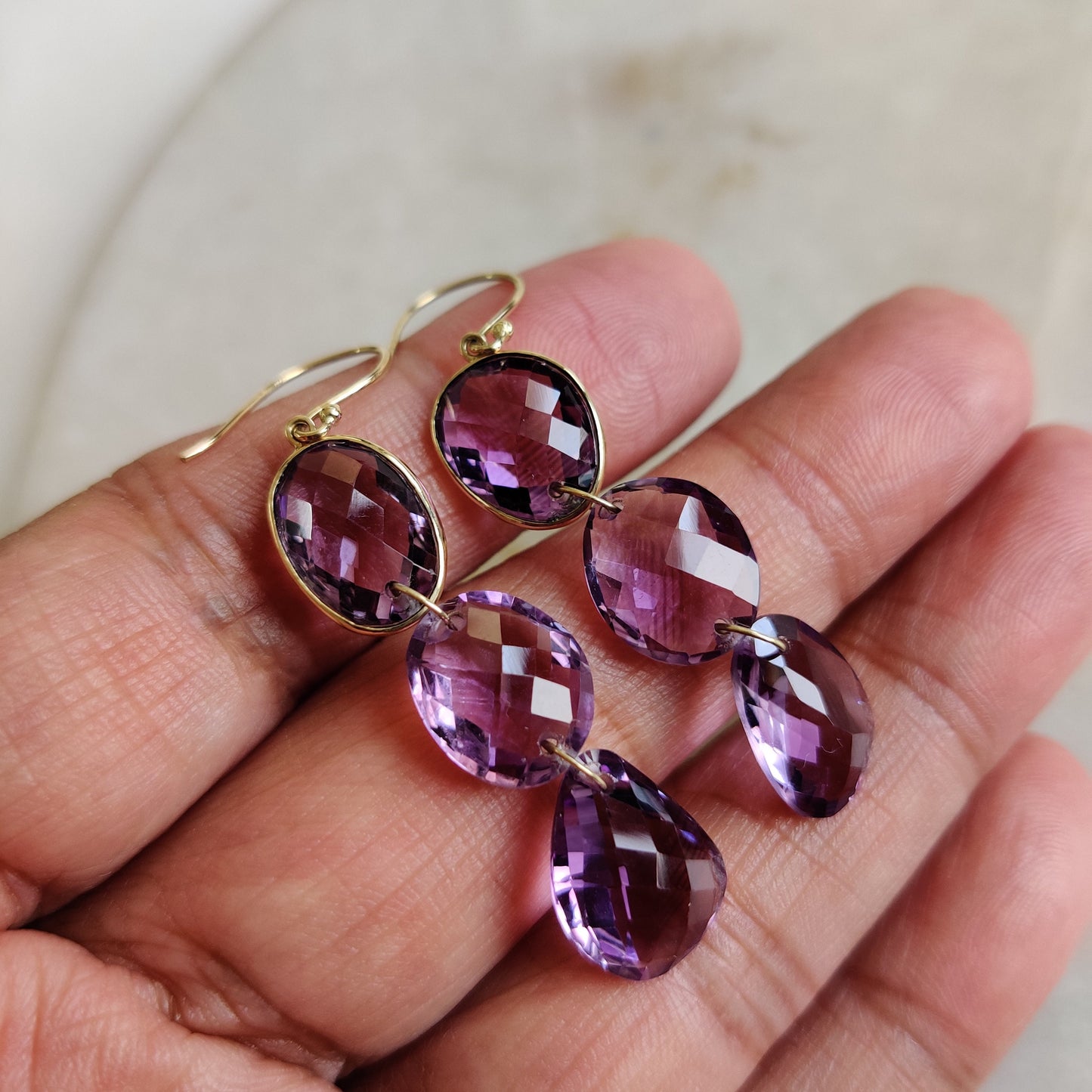 Natural Purple Amethyst Earrings, 14K Solid Yellow Gold Earrings, February Birthstone Earrings, Christmas Present