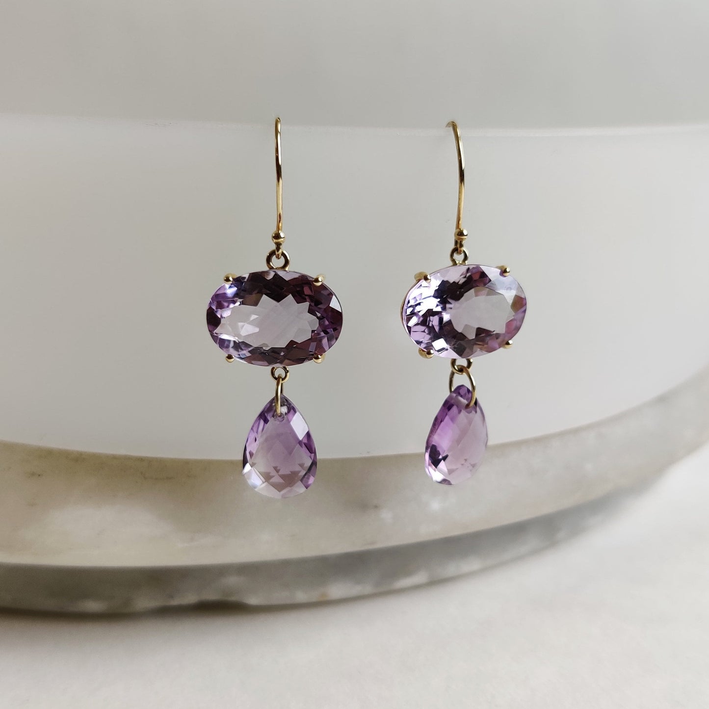 14K Gold Purple Amethyst Earrings, Natural Amethyst Drop Earrings, 14K Solid Yellow Gold Earring, February Birthstone, Anniversary Earring