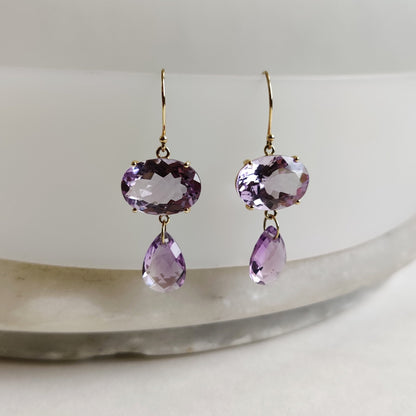 14K Gold Purple Amethyst Earrings, Natural Amethyst Drop Earrings, 14K Solid Yellow Gold Earring, February Birthstone, Anniversary Earring